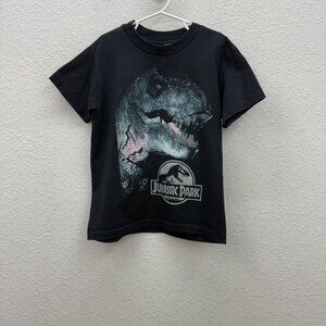 VTG Jurassic Park 1993 Black Graphic Dinosaur USA Made T Shirt Kids Medium 10-12